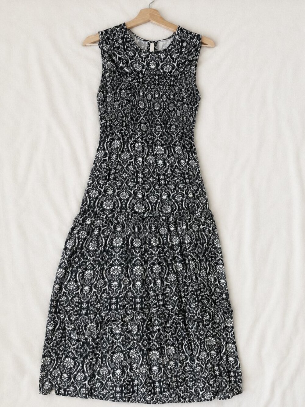 Banjanan Navy & White Cotton Smocked Tiered Maxi Dress XS